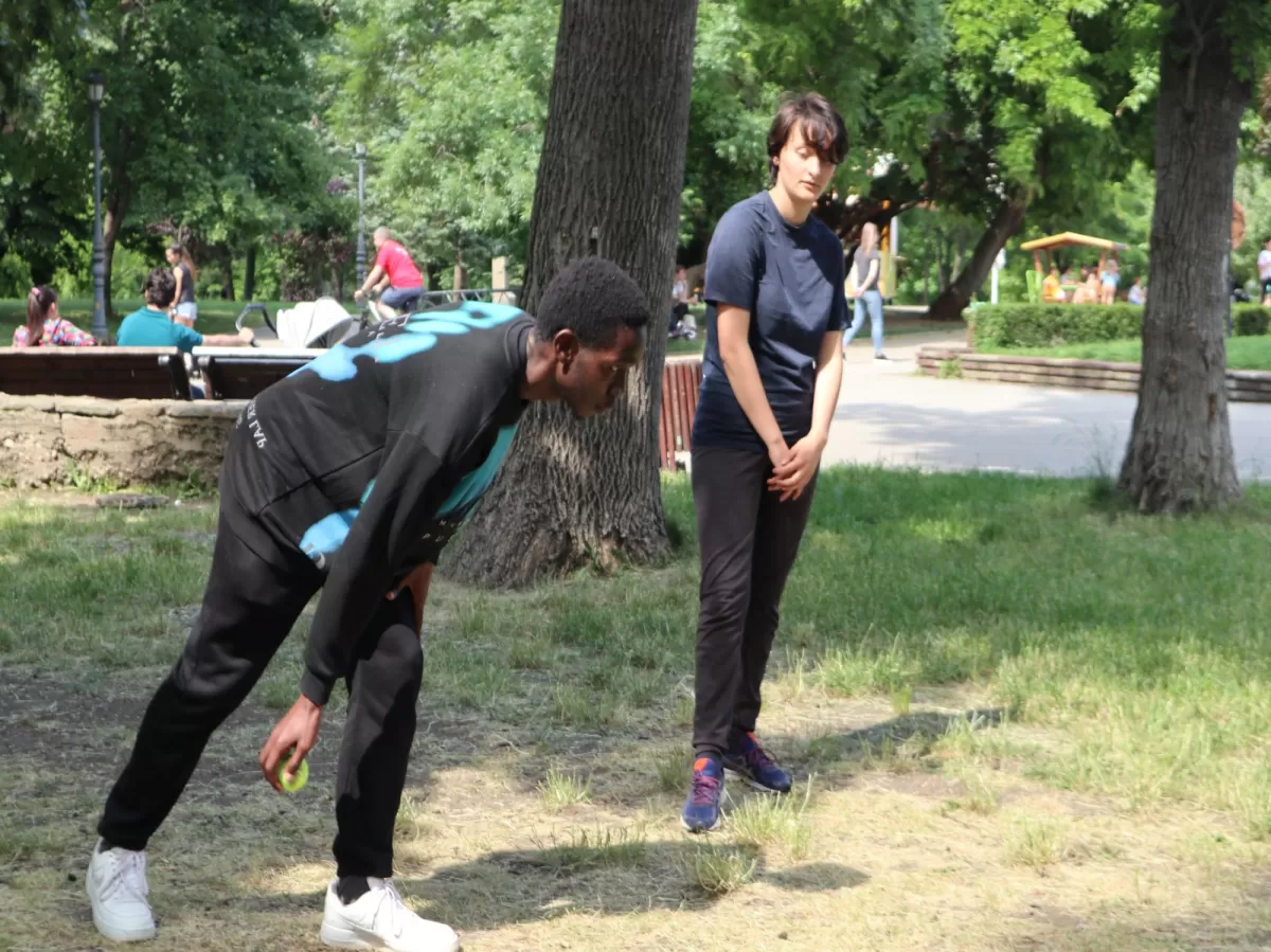 Participants completing a physical-based accuracy challenge