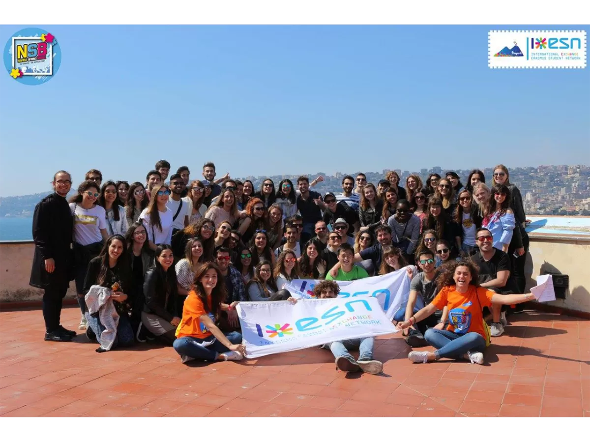 A photo group taken in Castel dell'Ovo while showing the ESN's flag