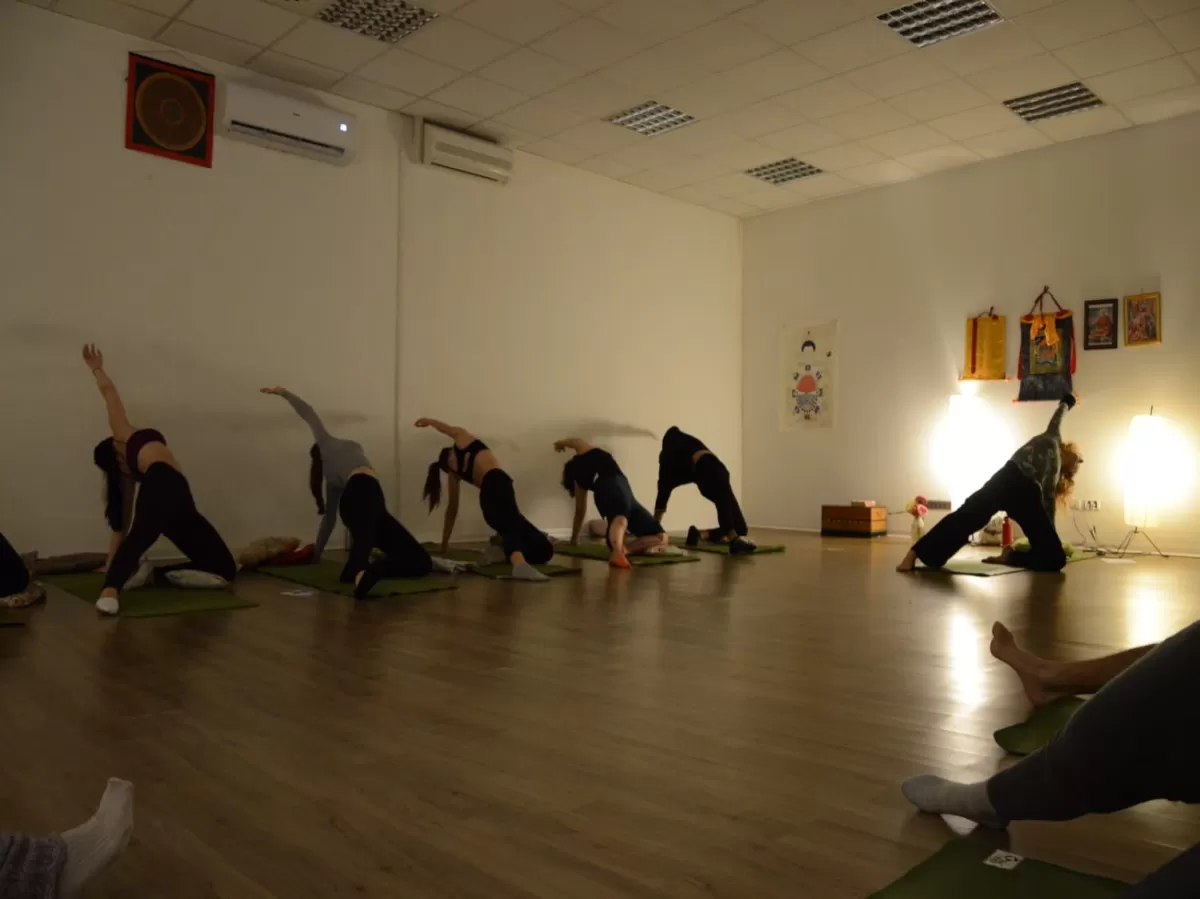 Exercises during Yoga lesson.
