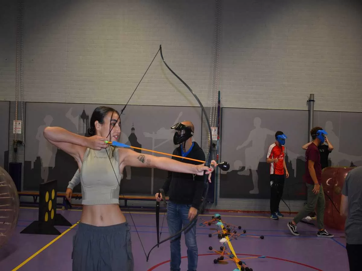 One of the participants firing her bow