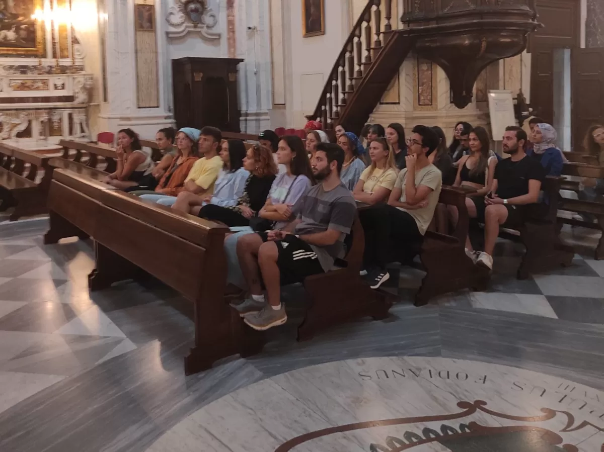 International students in the cathedral