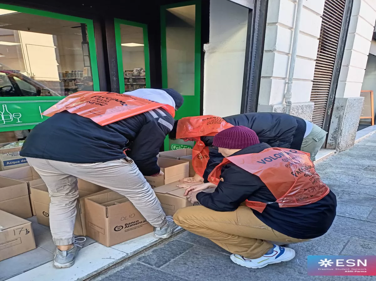 people arranging the collected food