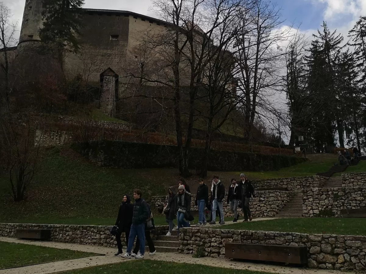 Volunteers and Erasmus students leaving Bled's castle