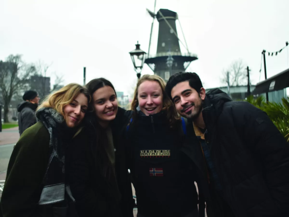 Some participants posing in front of the famous windmill of Leiden