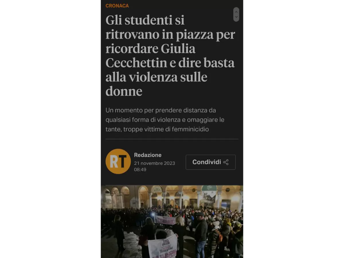 news about the procession for Giulia Cecchettin on a local newspaper