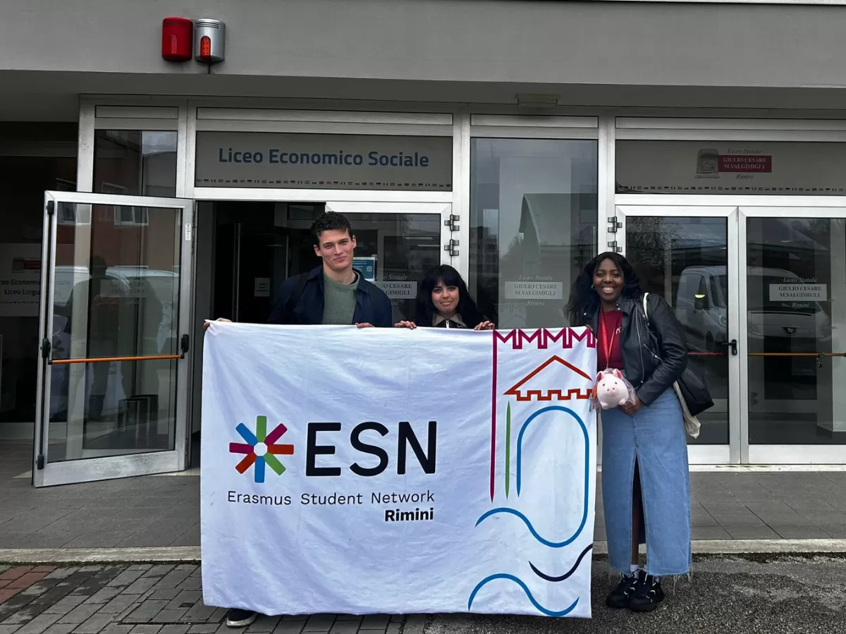 esn rimin flag in front of the high school