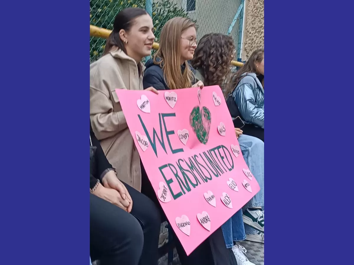 A banner made by fans cheering in the stands