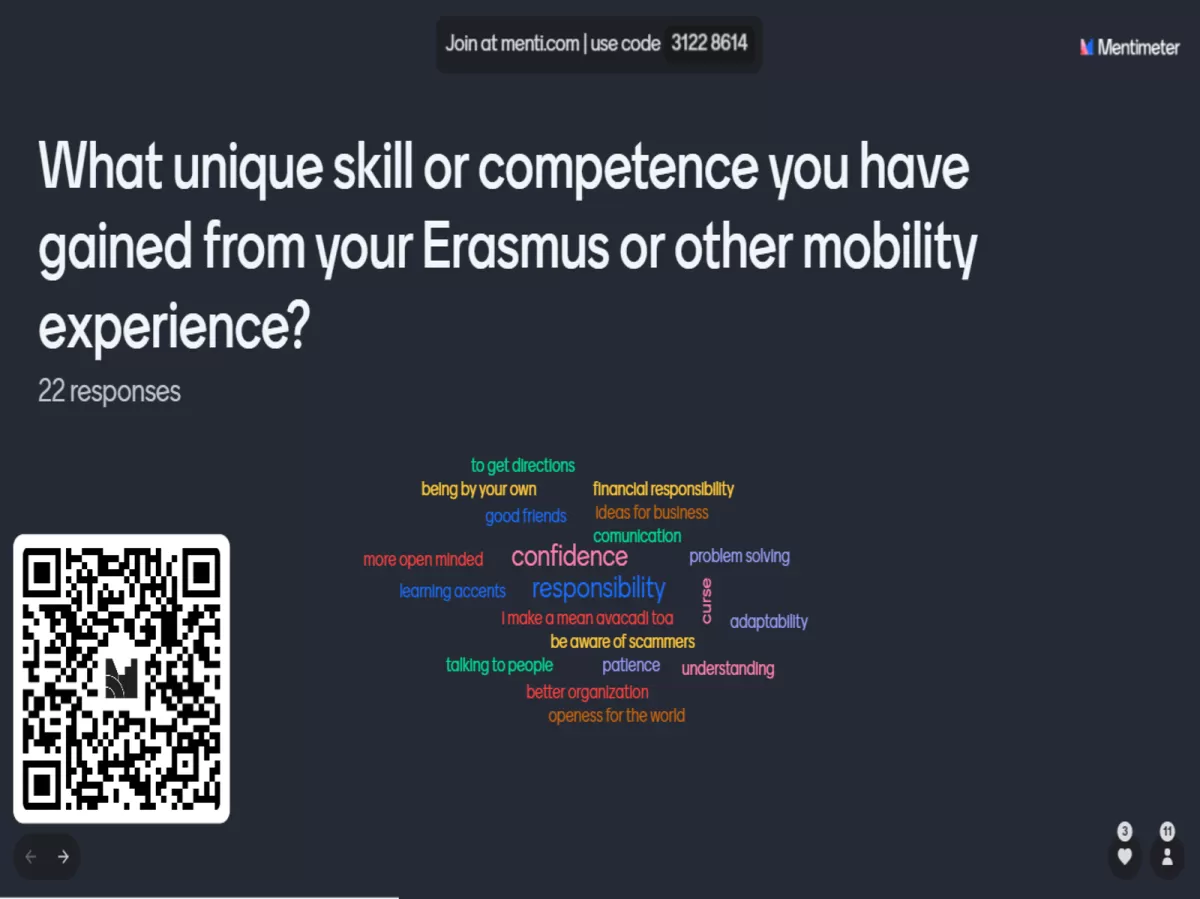 The skills gained on Erasmus that the attendees submitted in Menti.com