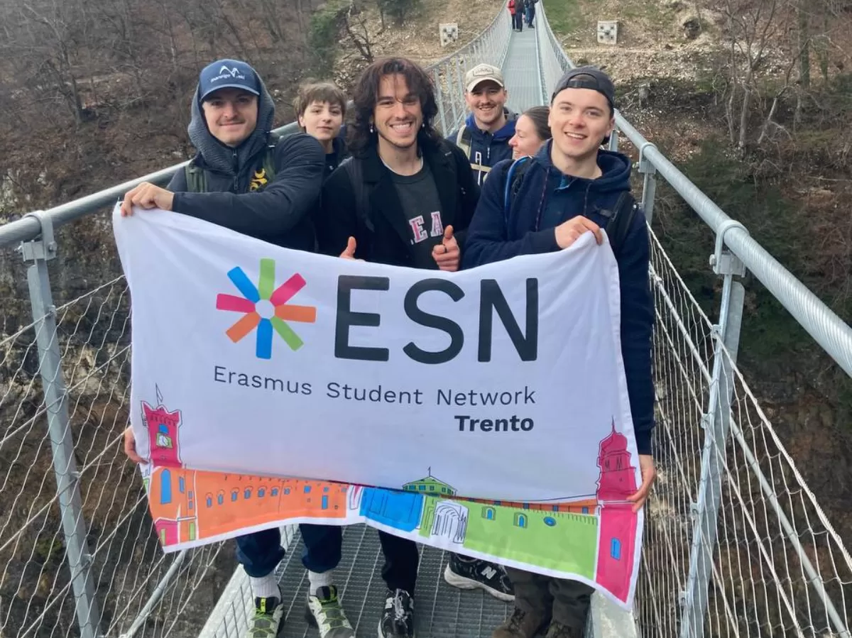 Our Erasmus students and volunteer on the Tibetan bridge