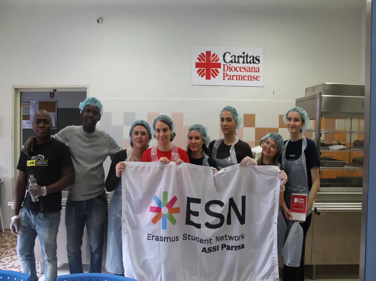 group picture with flag