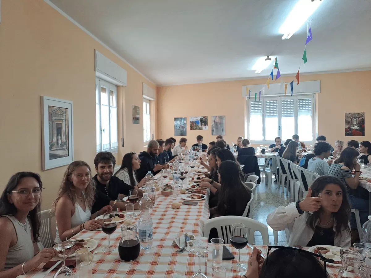 Group of international students having lunch