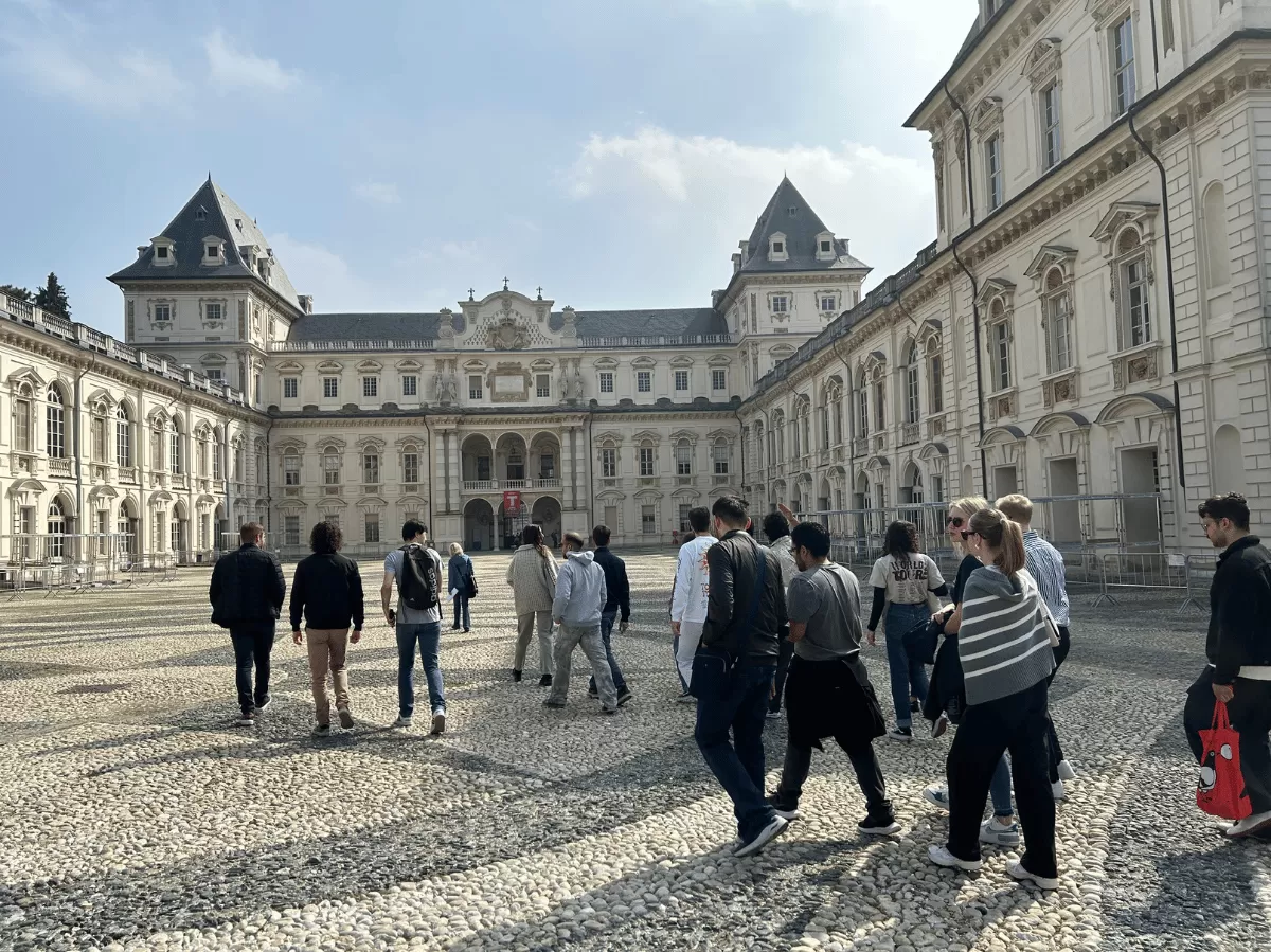 students outside of the castle