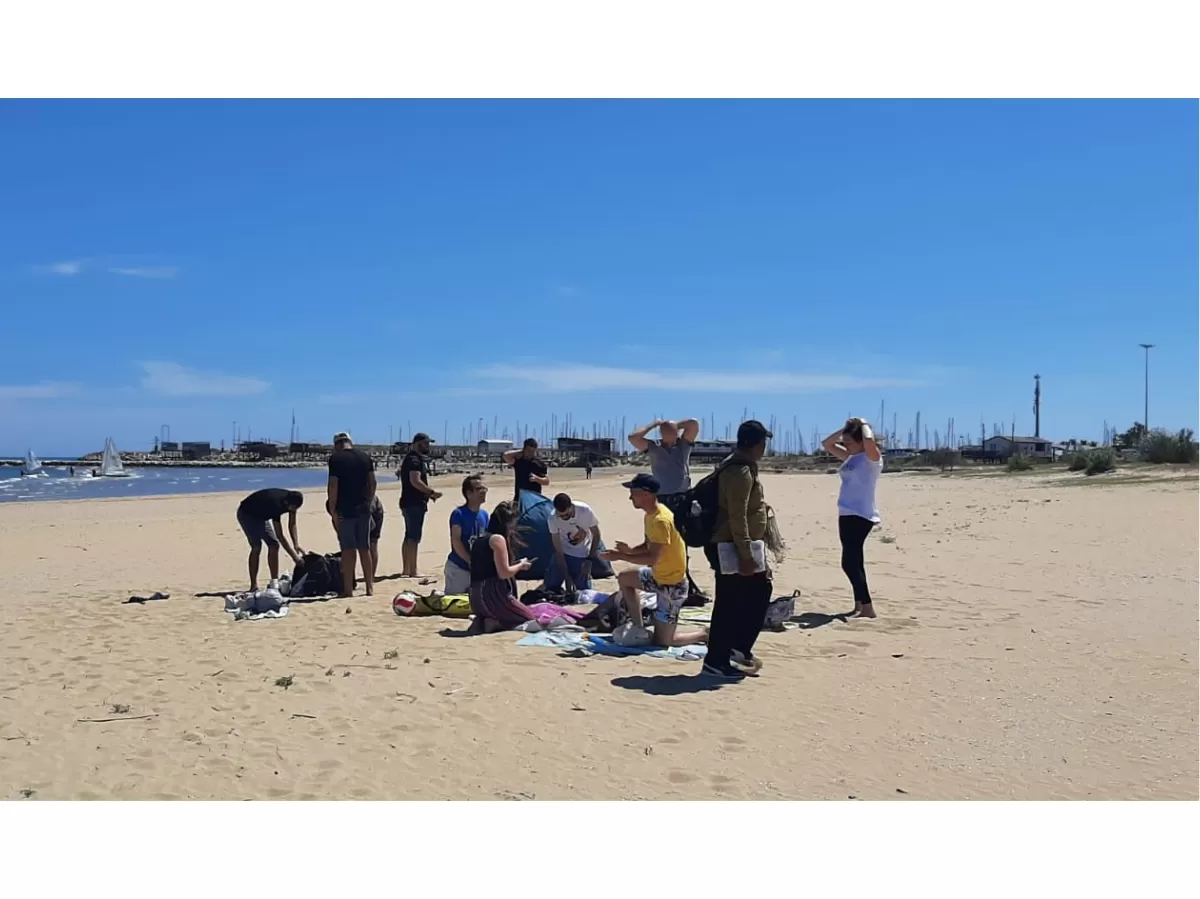Our students setting camp on the free beach