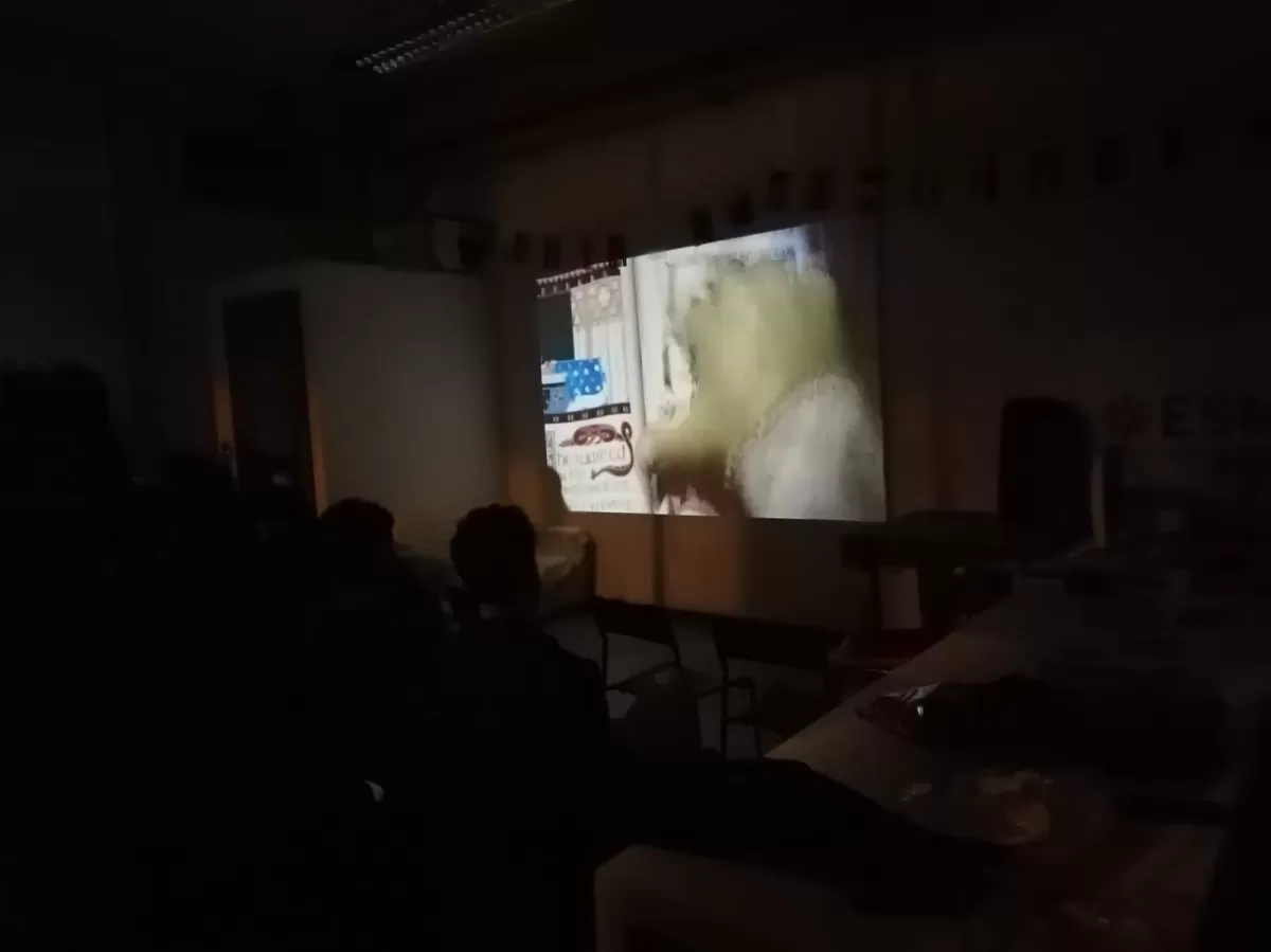 erasmus and volunteers watching the movie