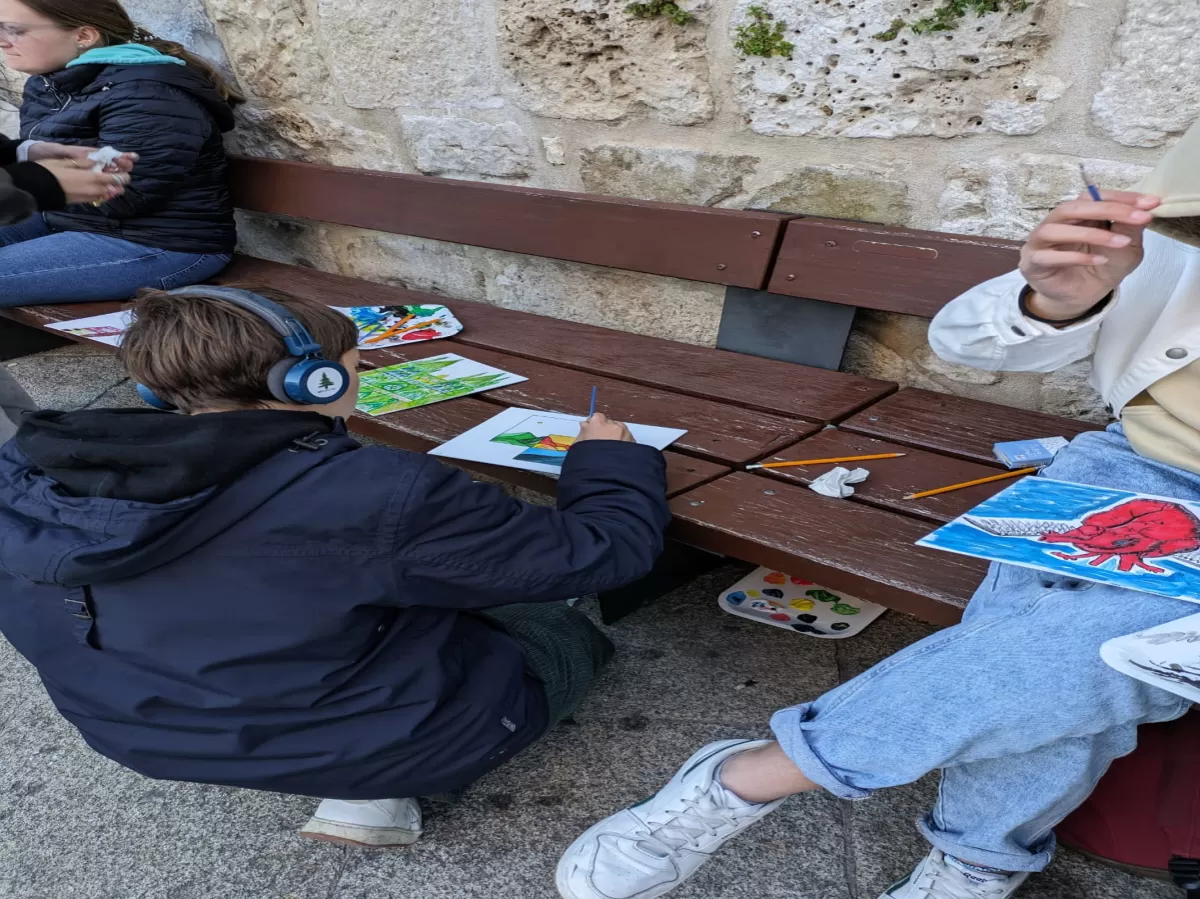 The students painting