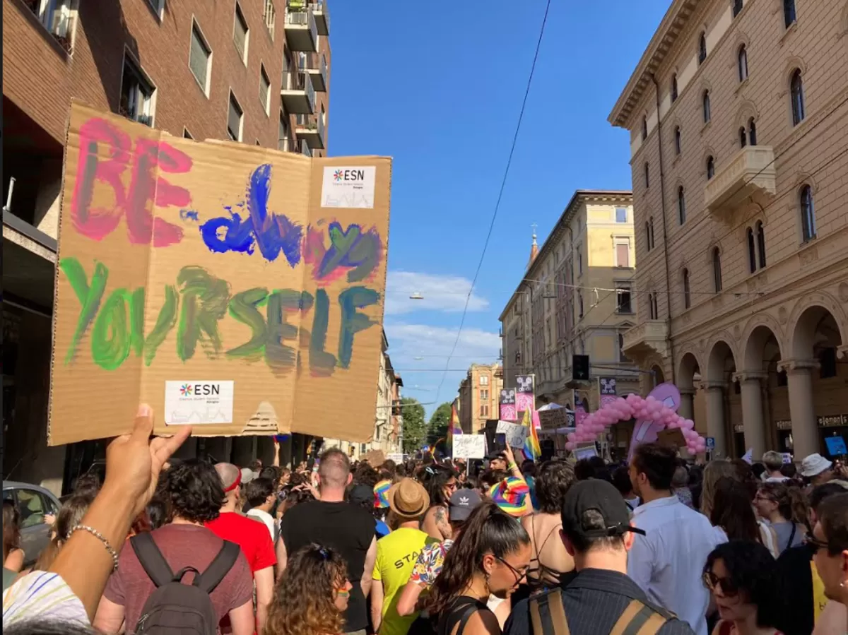 "BE always YOURSELF" ESN poster at Pride