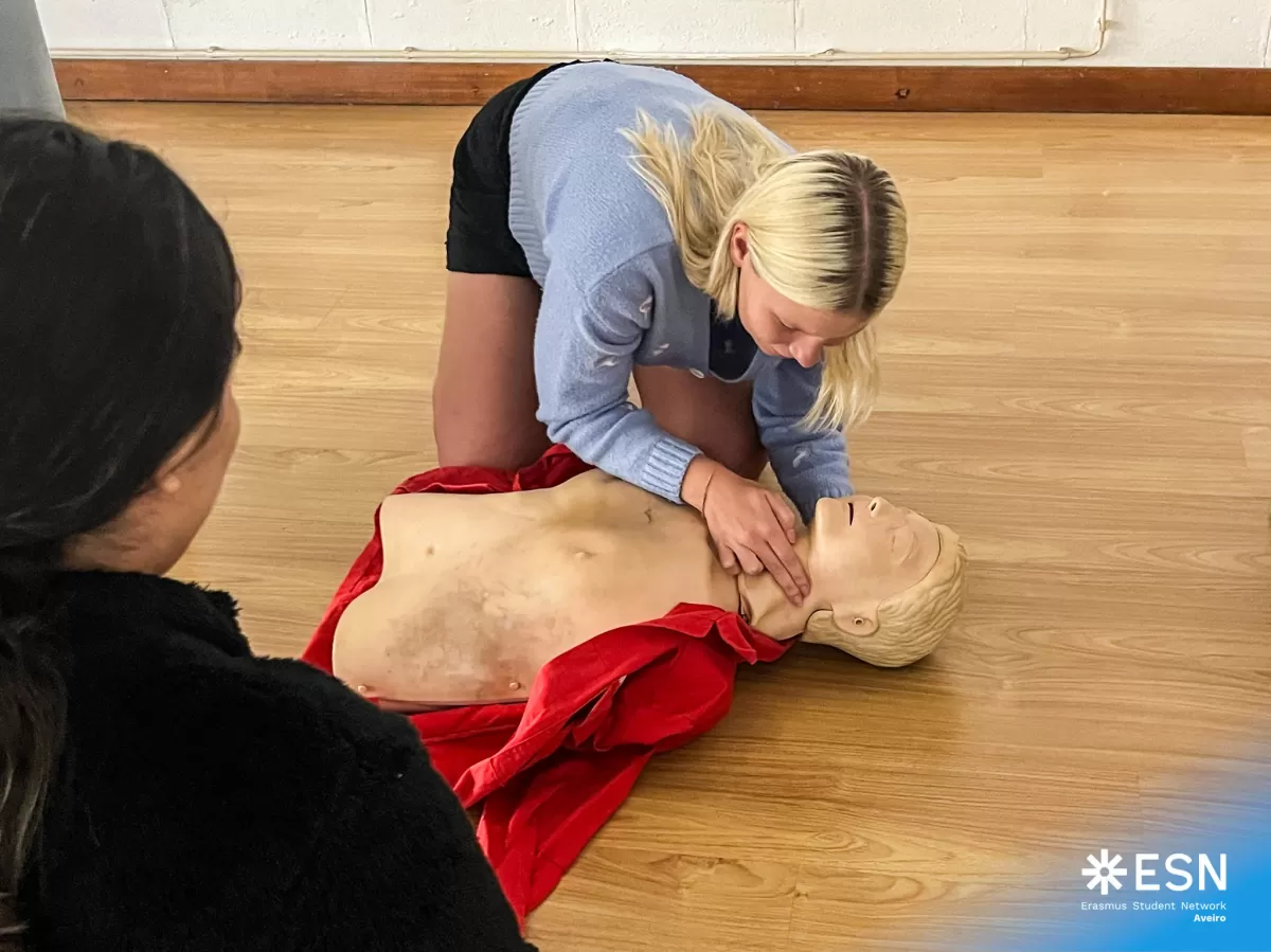 International student doing a CPR pratical demonstration.