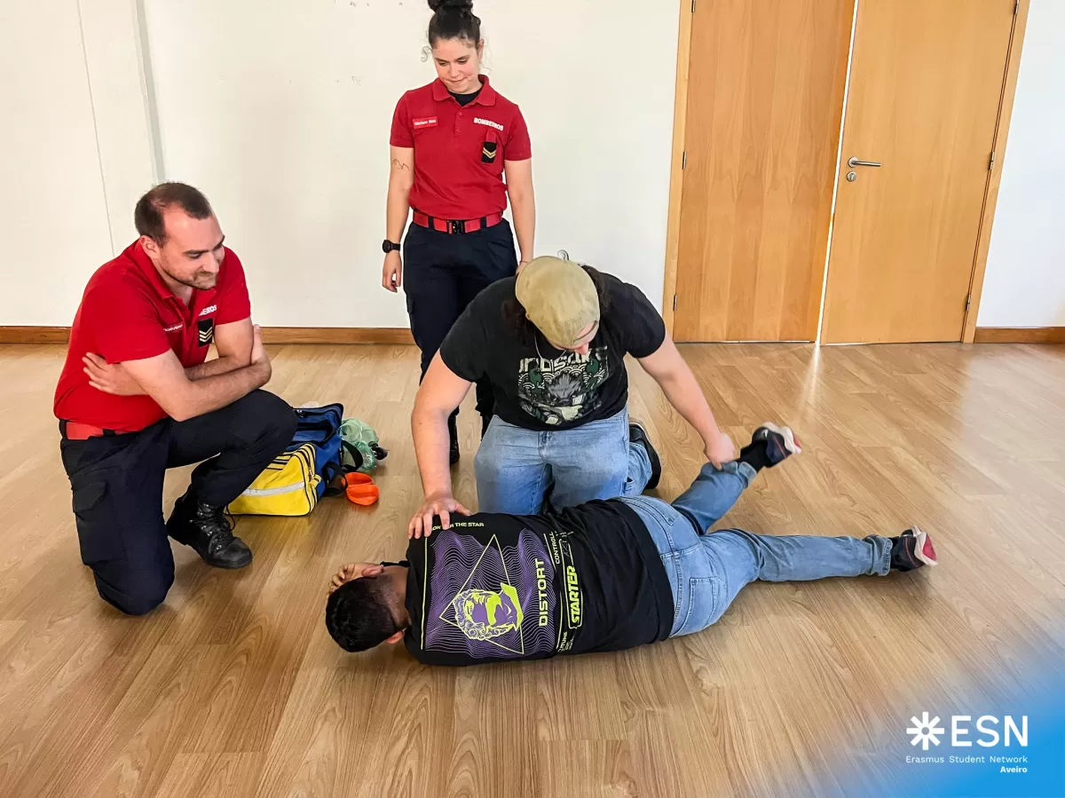 International students doing a CPR pratical demonstration.
