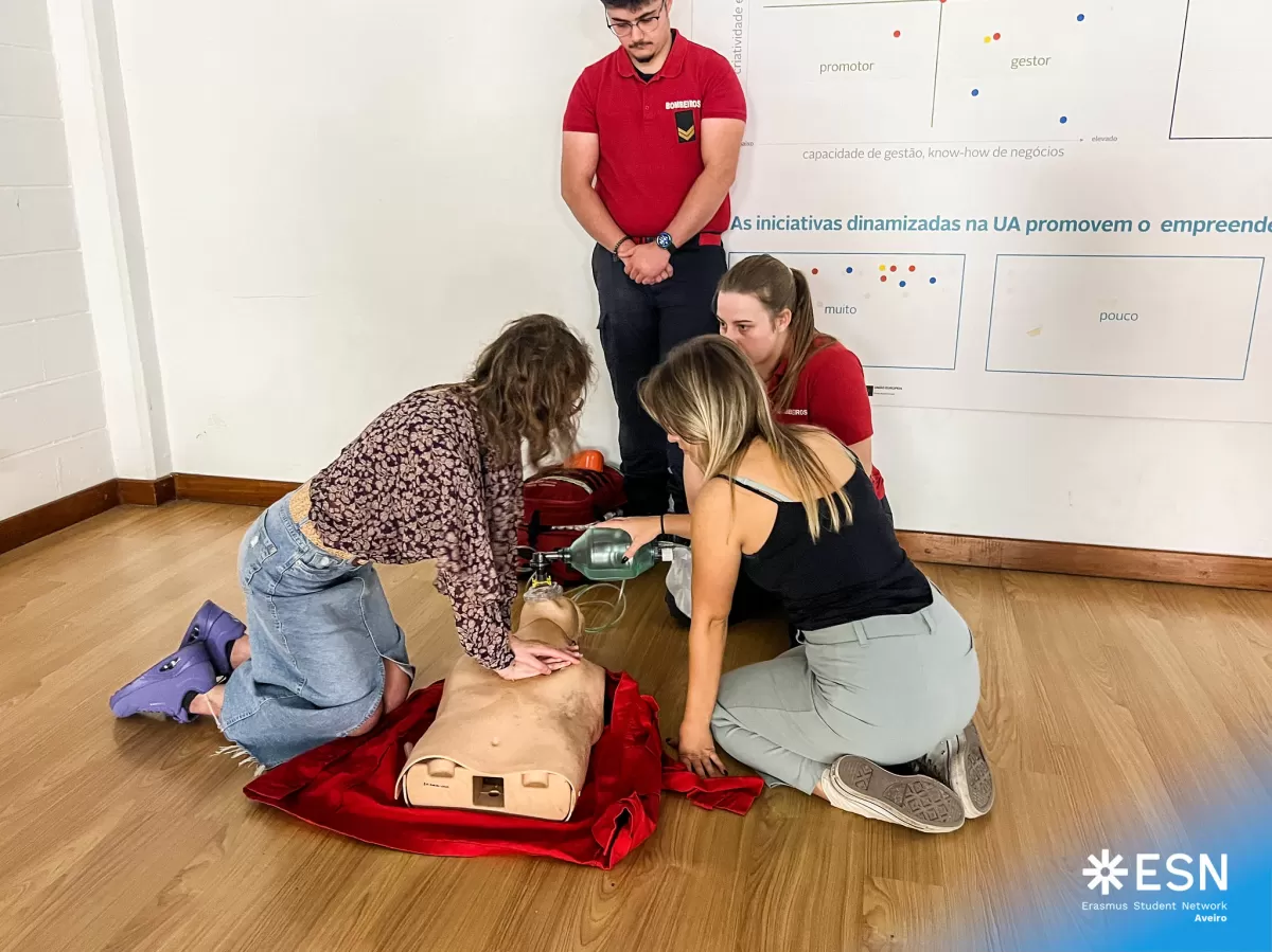 International students doing a CPR pratical demonstration.