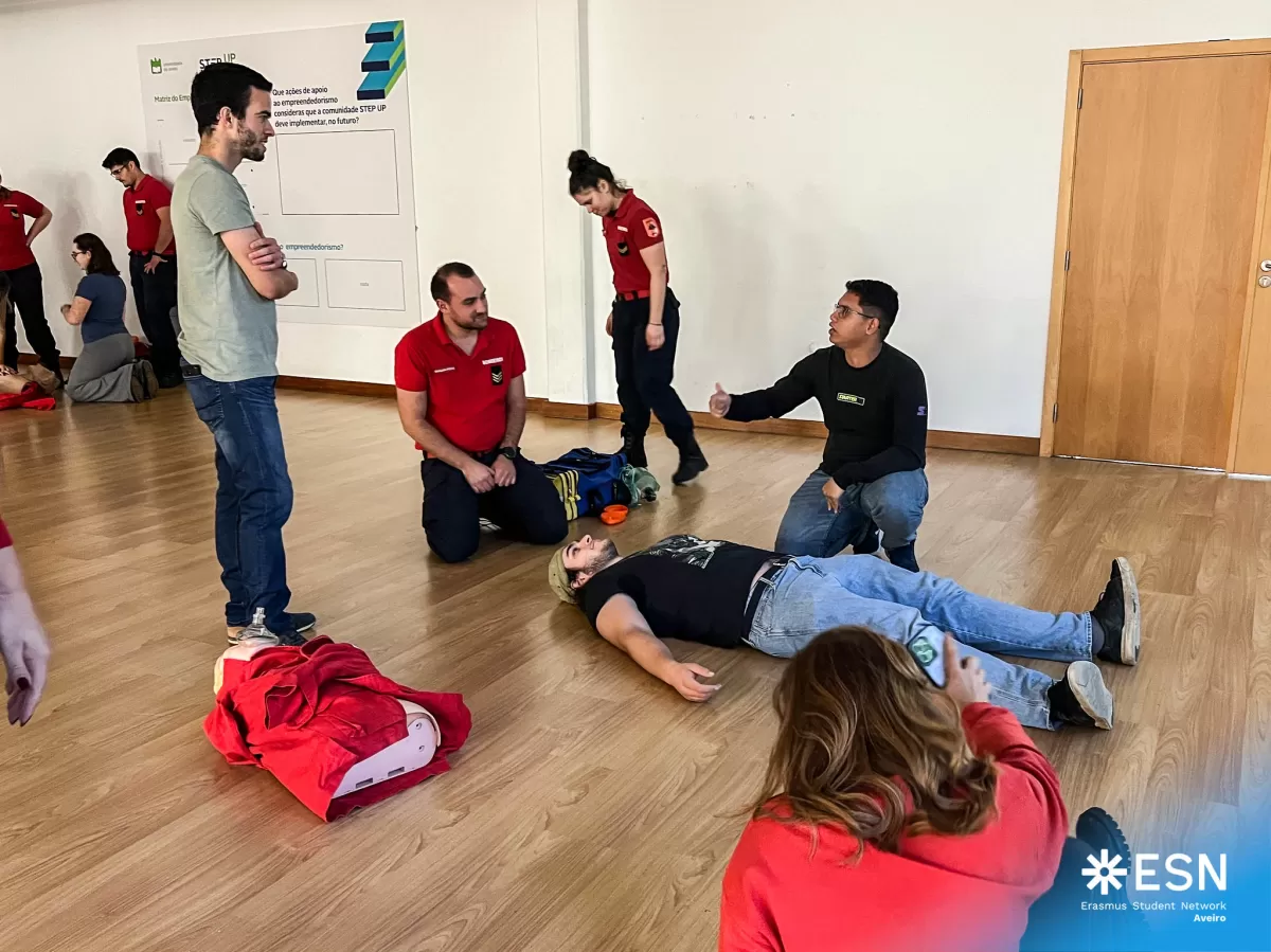 International students doing a CPR pratical demonstration.
