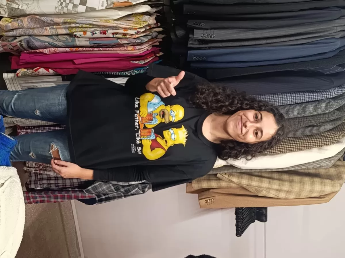 participant trying on clothes