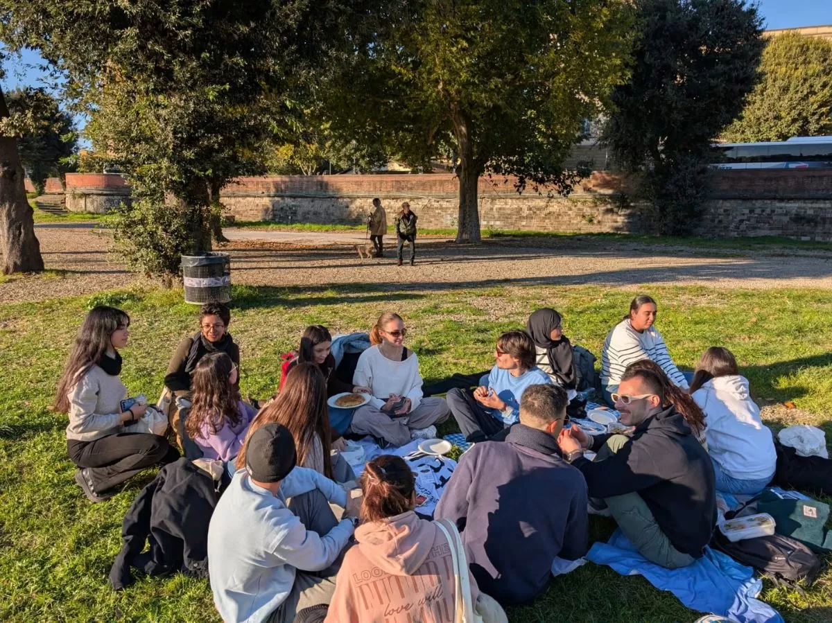 Students having a picnic
