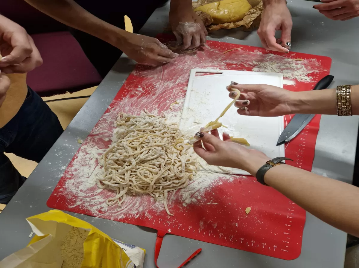 Pasta making, pulling it by hand