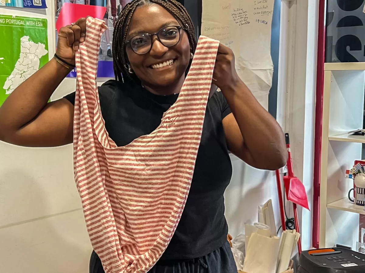 A bag made of upcycled products.