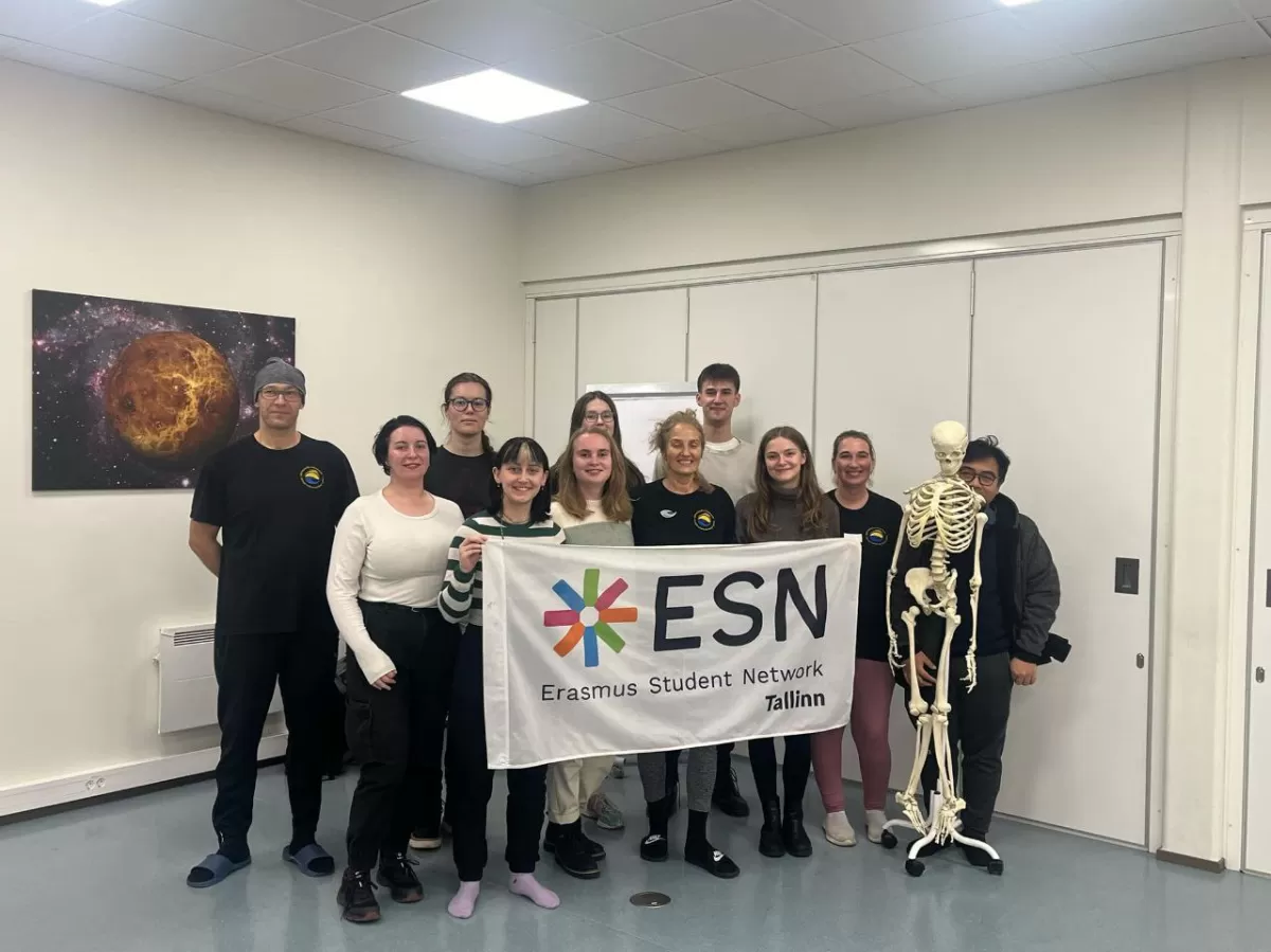 Participants with ESN Tallinn flag after the Massage Workshop