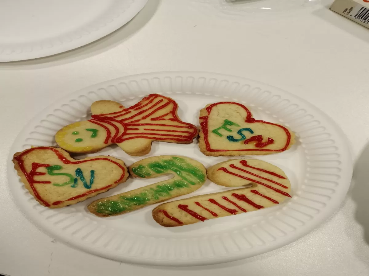 Photo of Christmas cookies written ESN on it