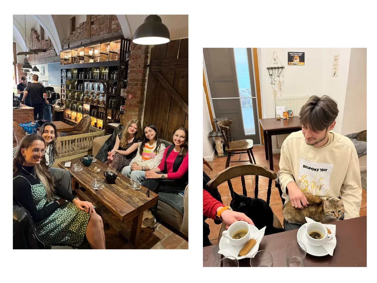 picture of Erasmus students with coffee