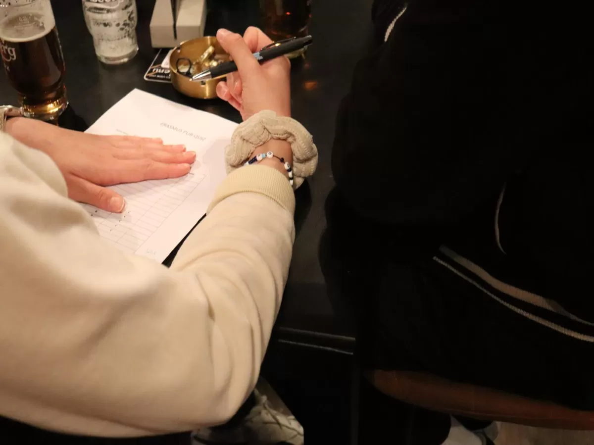 team member writing answers