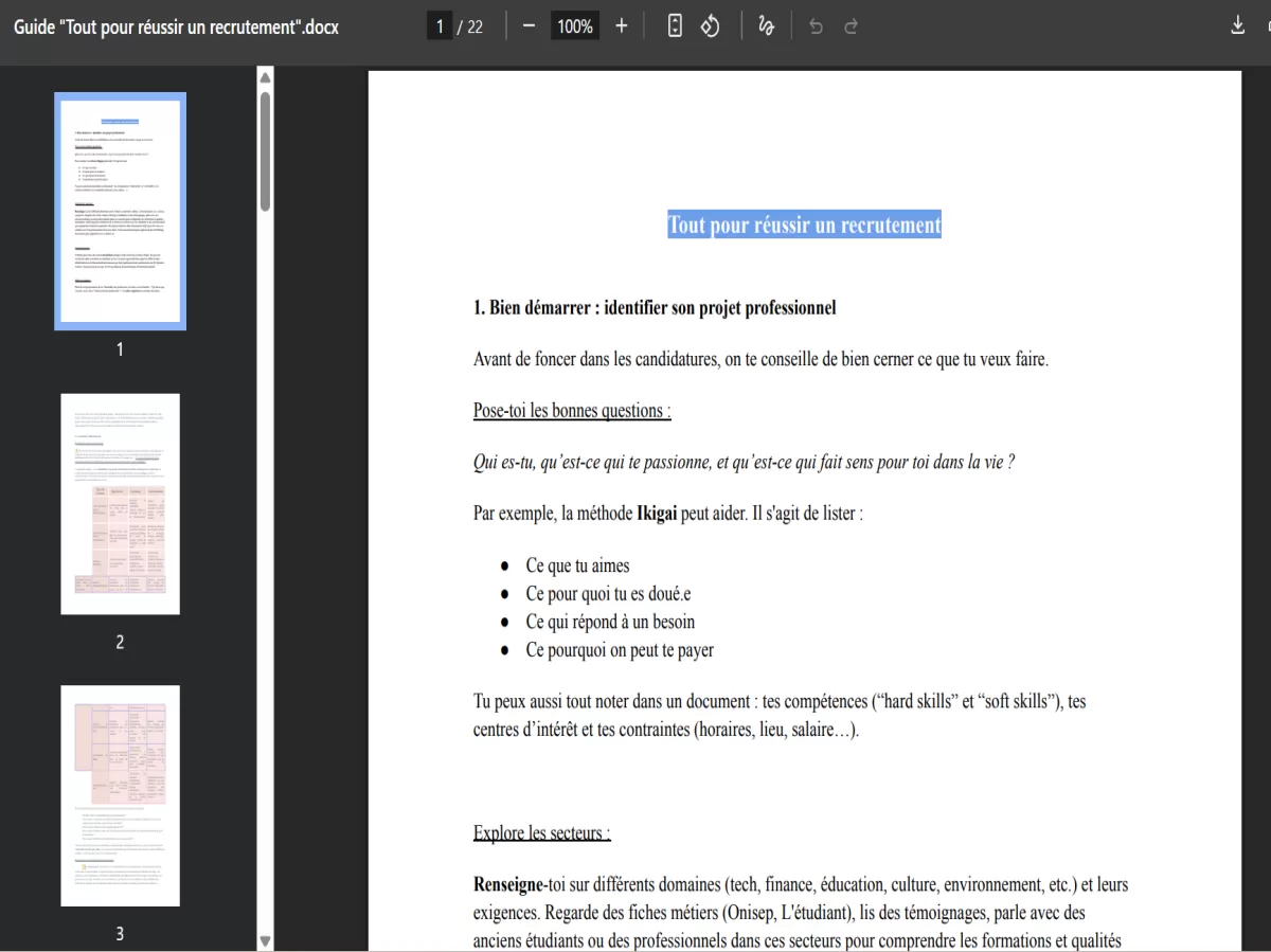 Capture d'écran du programme de la formation.