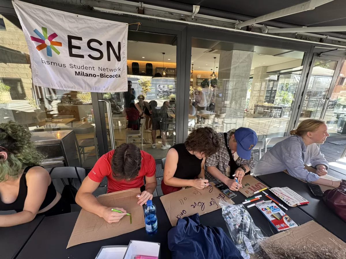 Erasmus students creating posters