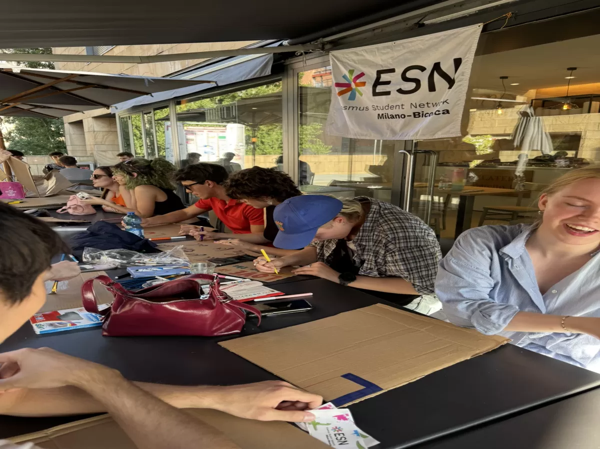 Erasmus students creating posters