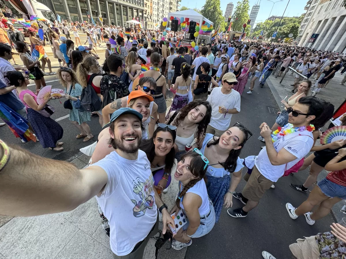 ESN volunteers taking a selfie during Milano Pride