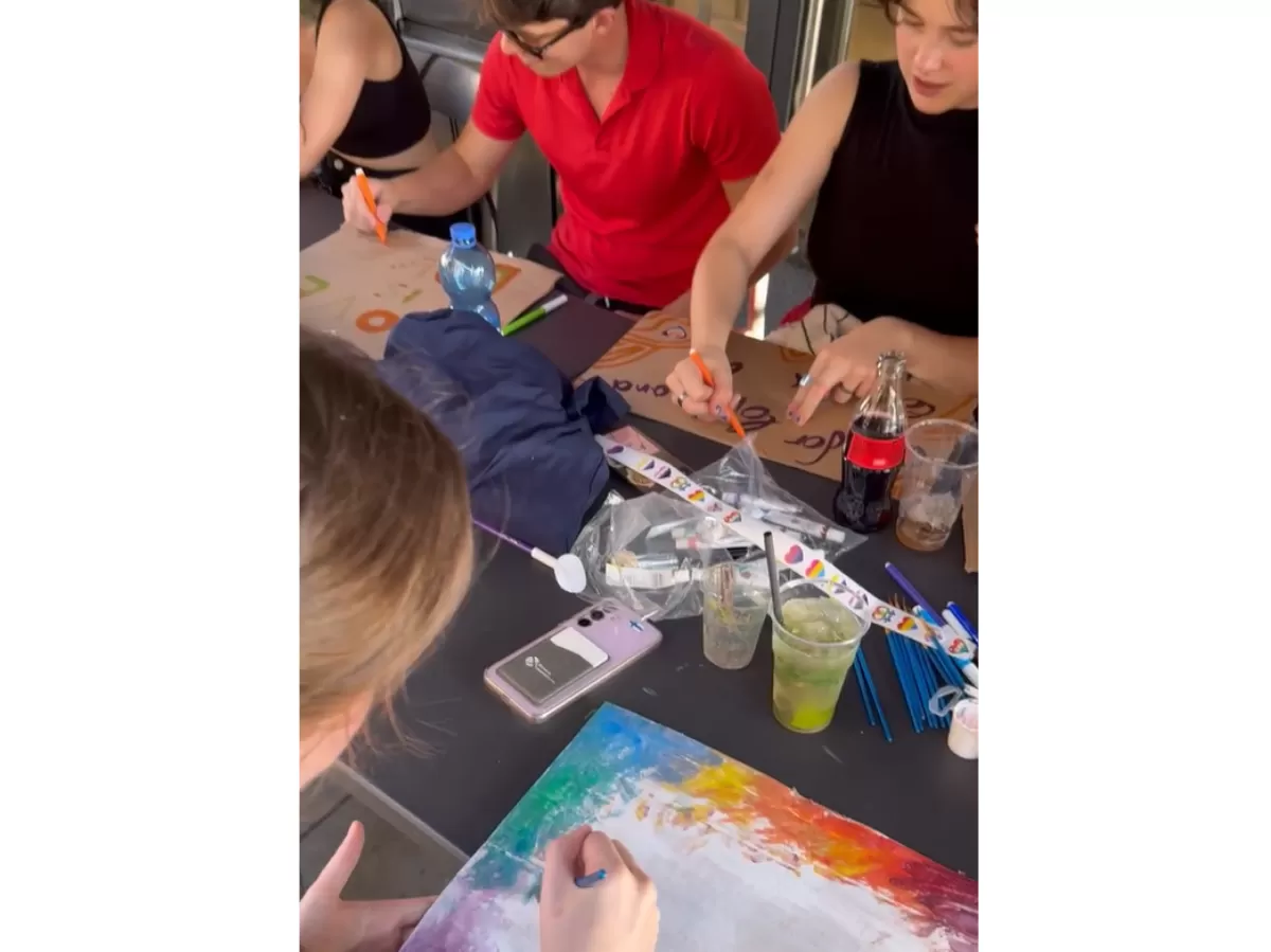 Erasmus students and volunteers creating posters