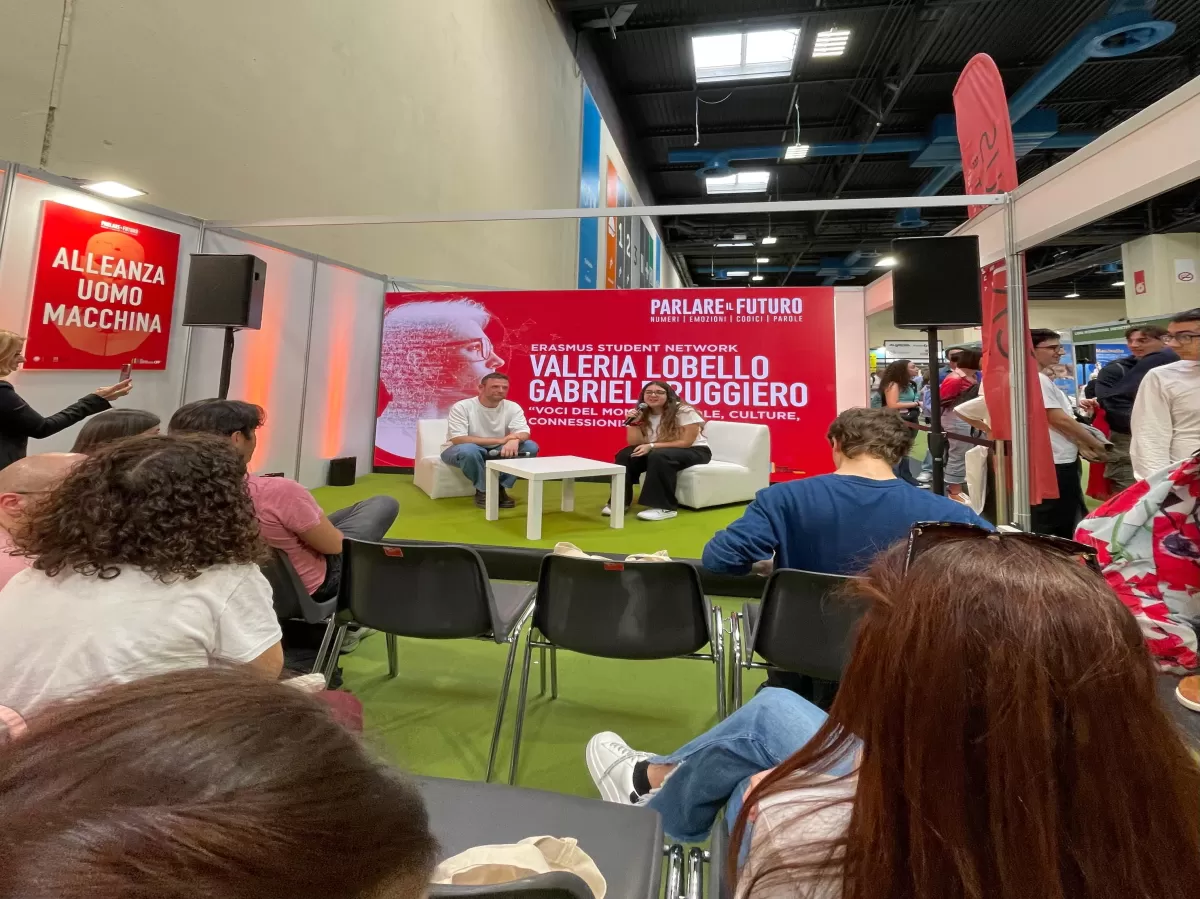 Two volunteers during their original Talk: “Voices of the World: Words, Cultures, Connections”