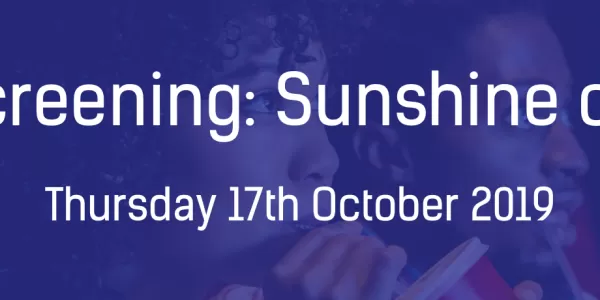 Image displays text "Film Screening: Sunshine on Leith" with the date Thursday 17th October 2019.