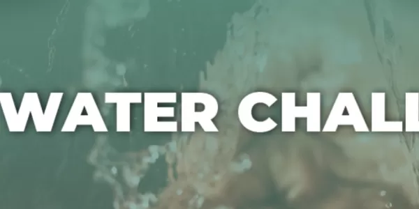 Green background and white text that reads "Save Water Challenge"