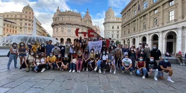 Group of international students ready for the city tour. 