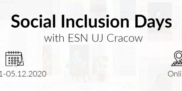 text: Social Inclusion Days with ESN UJ Cracow, calendar and online location mark 