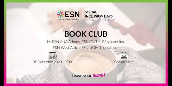 The image shows some information about the book club event, that can be also found in the Facebook event 