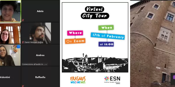 Erasmus and ESNers during the virtual city tour and Palazzo Ducale