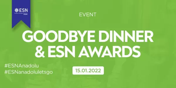The title of the event "Goodbye Dinner & ESN Awards on the green background