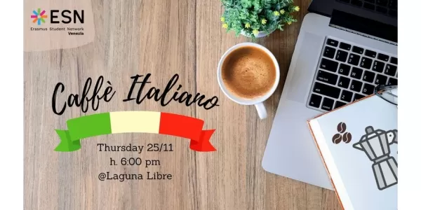 Facebook Cover Image with a computer, the italian flag, a small cup of coffe and a notebook with the image of a moka.