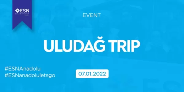 The text "Uludağ Trip" on a blue  background