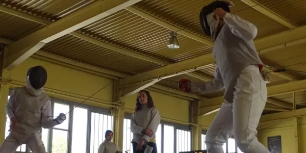Local teenager from Club Trakiya performing a demostrative Fencing Match