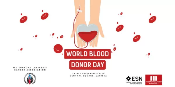 World blood donation cover picture : two hands carrying a blood heart