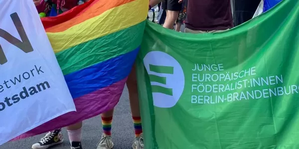 flags: ESN Potsdam, rainbow, JEF, EU-rainbow